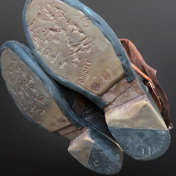 A.S.98 Airstep Brown Leather Knee High Biker Riding Harness Boots Size 37 Buckle - Picture 11 of 12